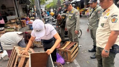 Satuan Polisi Pamong Praja (Satpol PP) Kota Denpasar kembali menertibkan pedagang yang berjualan di Pasar Tumpah Sanglah, Denpasar, Sabtu (7/9/2024). (Ist)