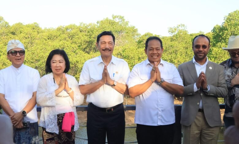 Menteri Koordinator Kemaritiman dan Investasi (Menko Marves) Luhut Binsar Pandjaitan menanam satu bibit mangrove yang telah diberkati oleh Pemimpin Gereja Katolik Dunia, Paus Fransiskus. (Ist)