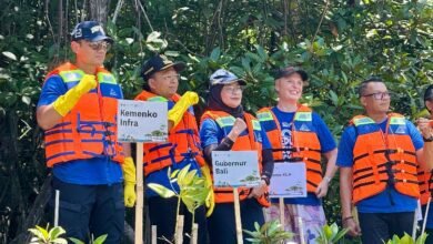 Gubernur Bali Wayan Koster saat mendampingi Menteri Koordinator Bidang Infrastruktur dan Pembangunan Kewilayahan, Agus Harimurti Yudhoyono (AHY), dalam kegiatan Green Infrastructure Initiative Waste Clean Up di Batu Lumbang Mangrove Bali, Senin (13/10/2025). (dok.istimewa)