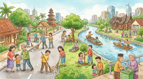 Ilustrasi Kota Bersih. (dok.AI)