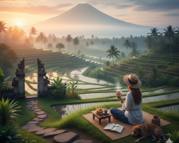 Ilustrasi Slow Living di Bali. (dok.AI)