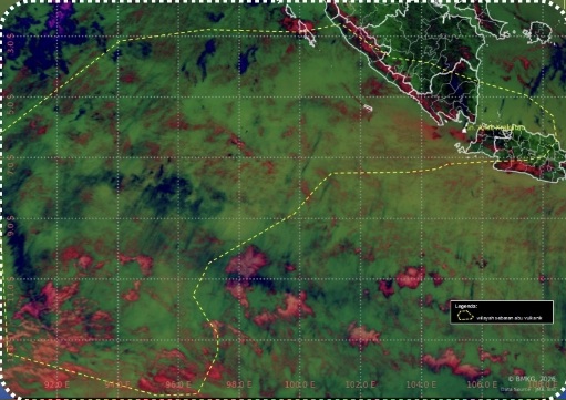 Tangkapan layar dari instagram @bmkgwilayah2 dengan penjelasan Berdasarkan analisis terbaru VAAC Darwin dan analisis citra satelit pada 6 September 2026 pukul 12.00 WIB, sebaran abu vulkanik masih terdeteksi pada dua lapisan ketinggian berbeda. (dok: instagram @bmkgwilayah2)